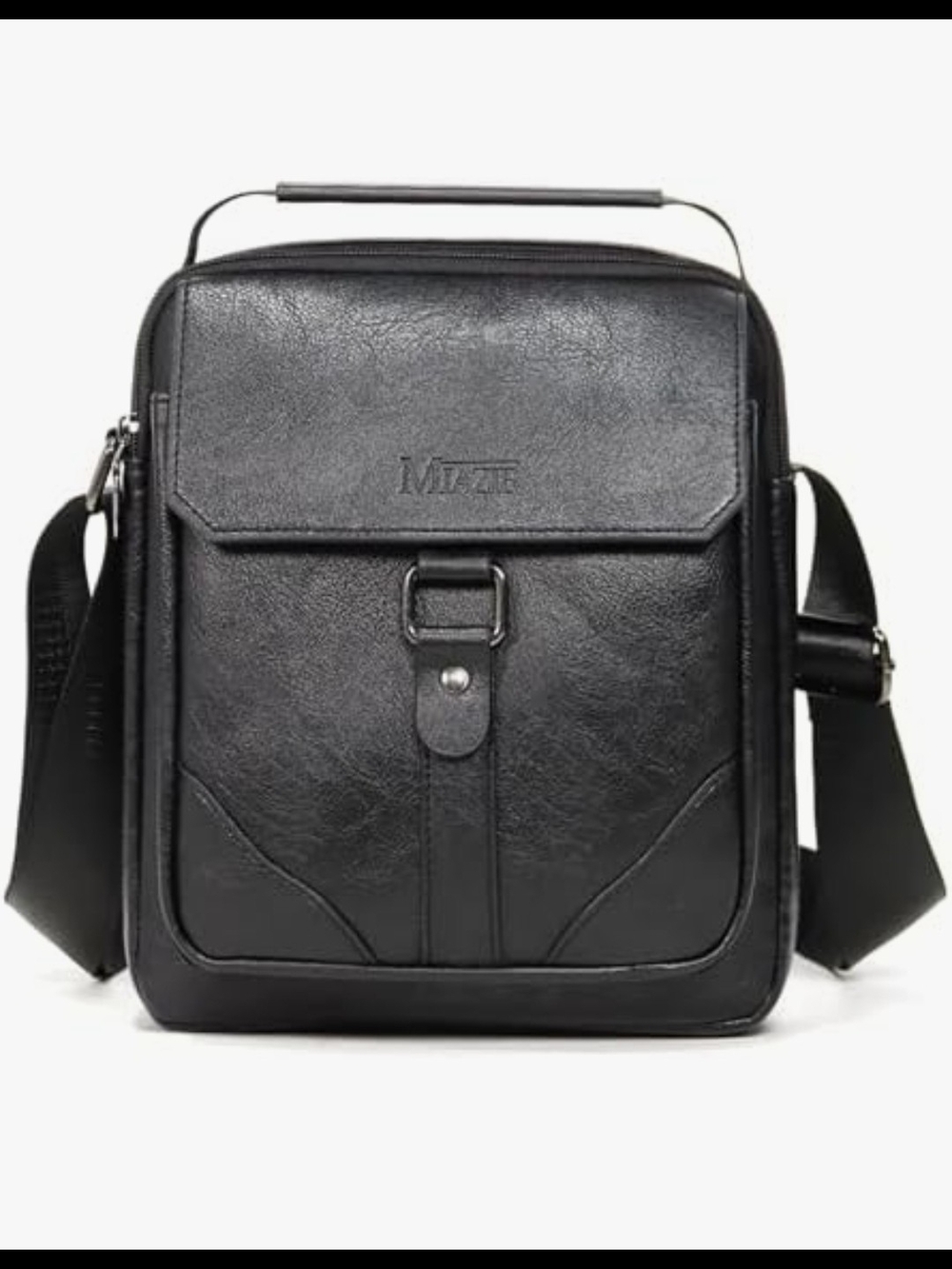 Black Leather Crossbody Messenger Bag for Men